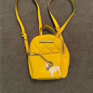 Betsey Johnson Yellow Quilted Mini Backpack with Dog